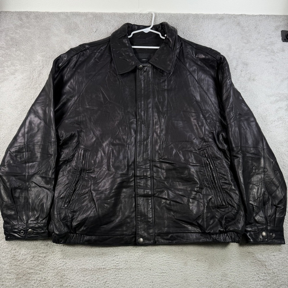 Claiborne Leather Jacket Mens 2XL Black 100% Genuine Lambskin Full Zip Lined